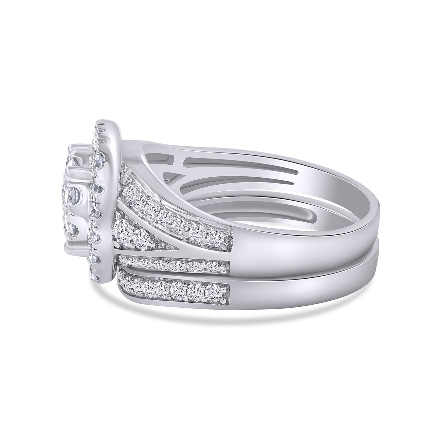 AFFY 1.25 Carat Round Moissanite Diamond Halo Bridal Set Wedding Ring 14k White Gold over Silver-7