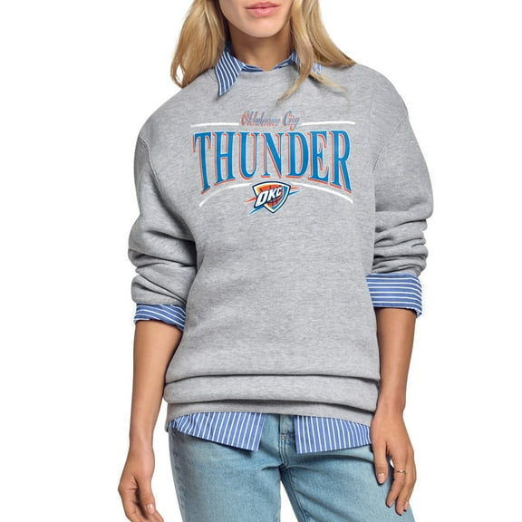 Women's Starter Gray Oklahoma City Thunder Arch Stripe Fleece Crewneck Sweatshirt