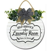 Eveokoki 12" Laundry Room Sign Rustic Wooden Plaque Wreaths for Wall Door Funny Decor Vintage Hanging Sign for Laundry Room Wash House Farmhouse