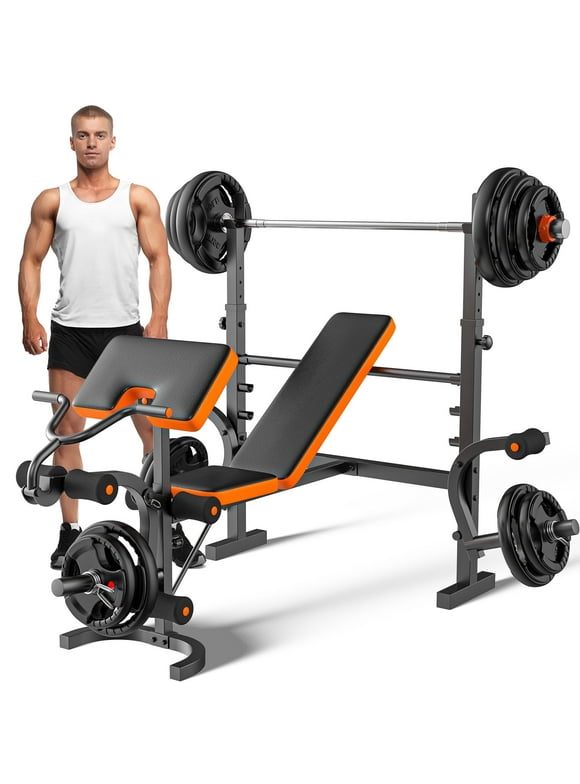 GIKPAL 660lb 6-in-1 Adjustable Weight Bench with Multi-Purpose Workout Bench Set With Barbel Rack and Leg Developer for Home Gym Full Body Function Strength Training