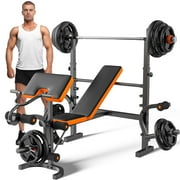 GIKPAL 660lb 6-in-1 Adjustable Weight Bench with Multi-Purpose Workout Bench Set With Barbel Rack and Leg Developer for Home Gym Full Body Function Strength Training