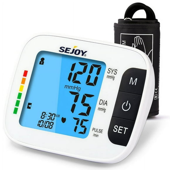 Sejoy Blood Pressure Monitor Upper Arm, Automatic Digital BP Machine for Home Use, Large Adjustable Cuff, Backlit Display, Voice Broadcast with USB cable