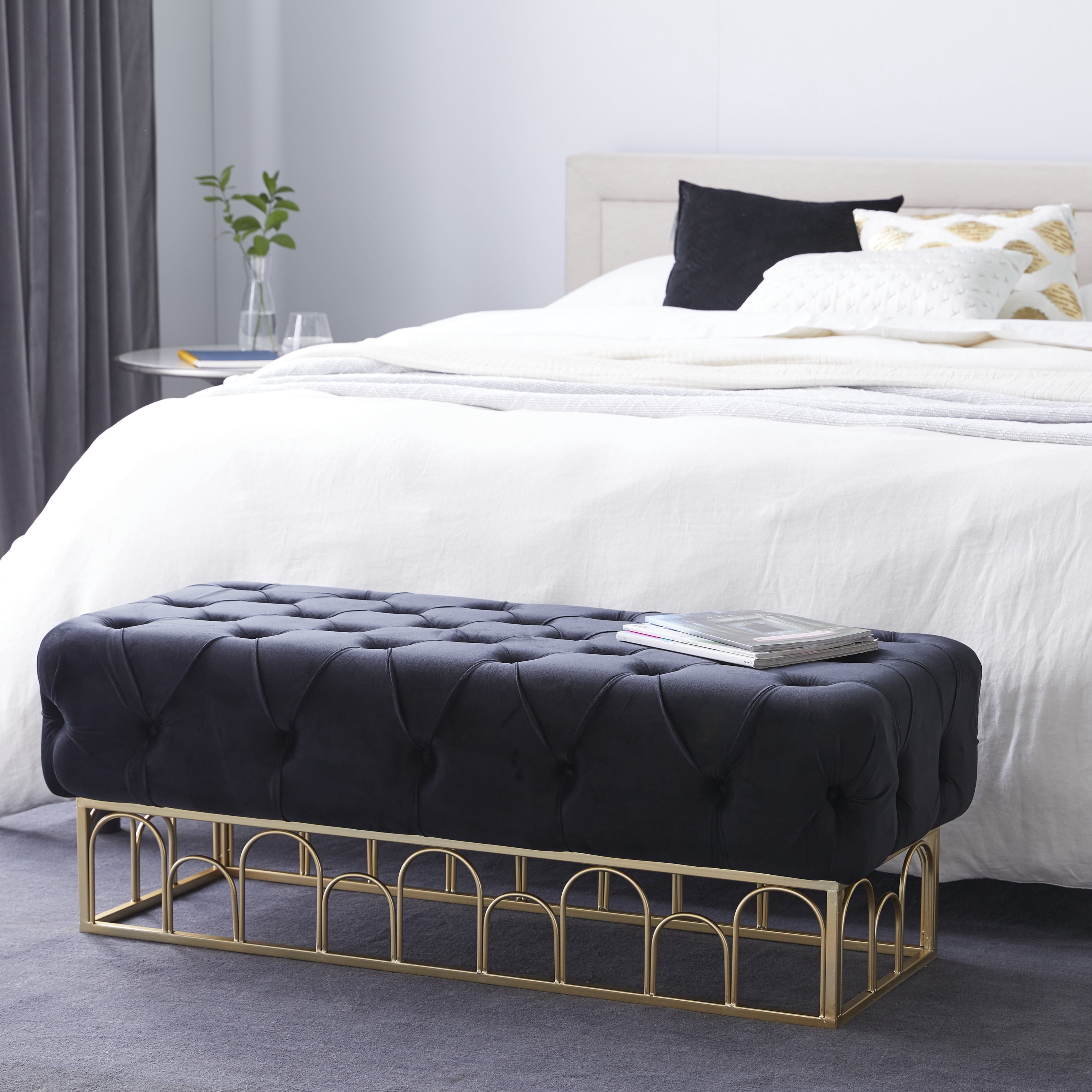 DecMode Metal Bench with Gold Base, Black