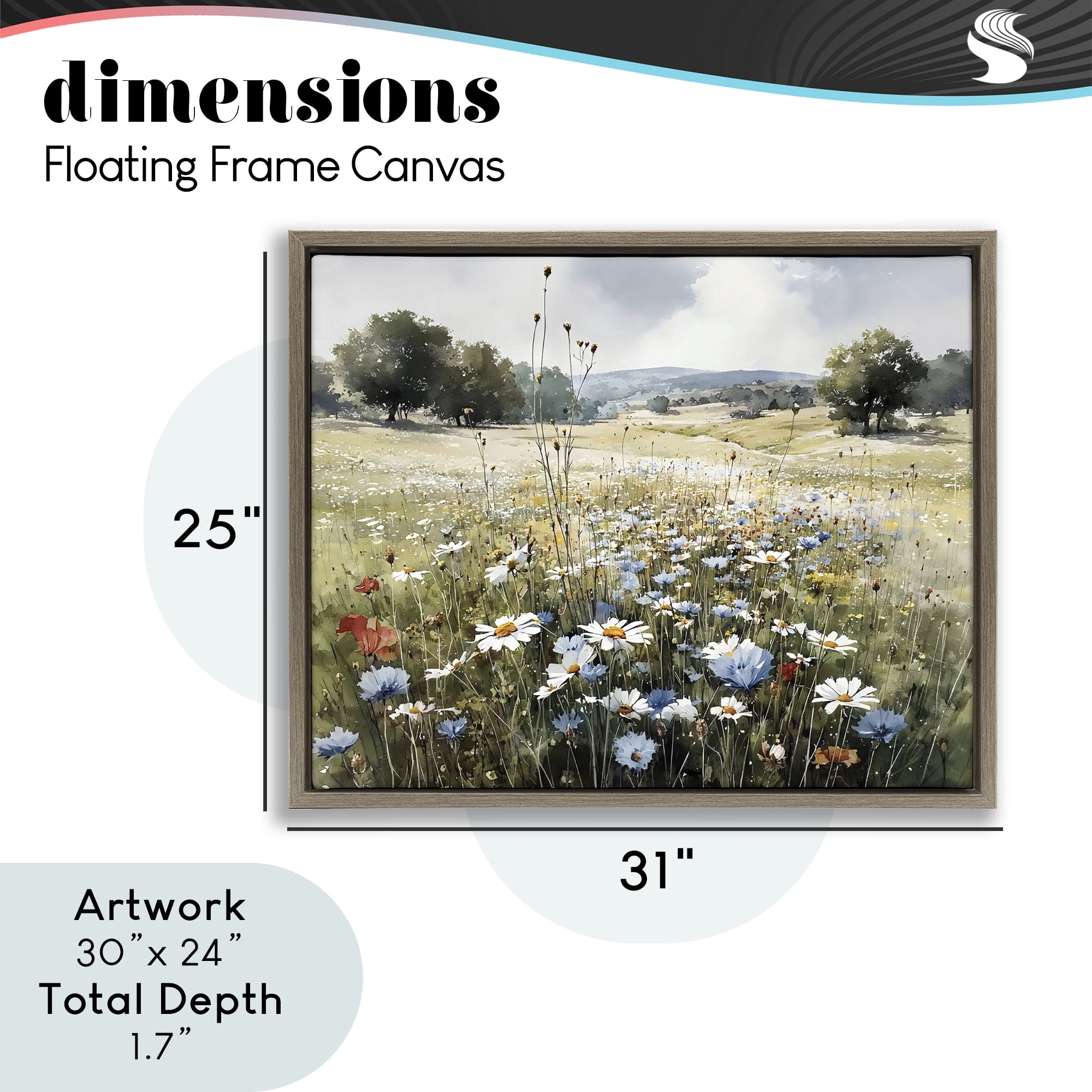 Stupell Industries Calm Meadow of Wildflowers Brown Framed Floater Canvas Wall Art, design by Franklyn Gregory