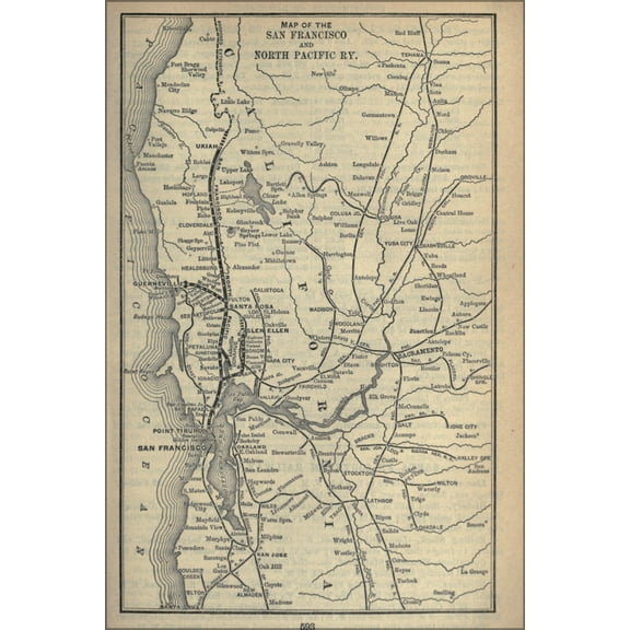 24"x36" Gallery Poster, 1893 Poor's San Francisco and North Pacific Railway MAP
