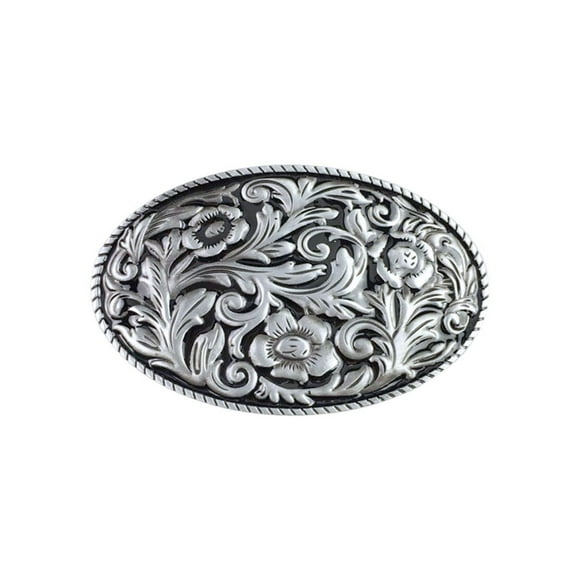 JEAN'S FRIEND Vintage Black Enamel Cowboy Cowgirl Flower Oval Western Belt Buckle