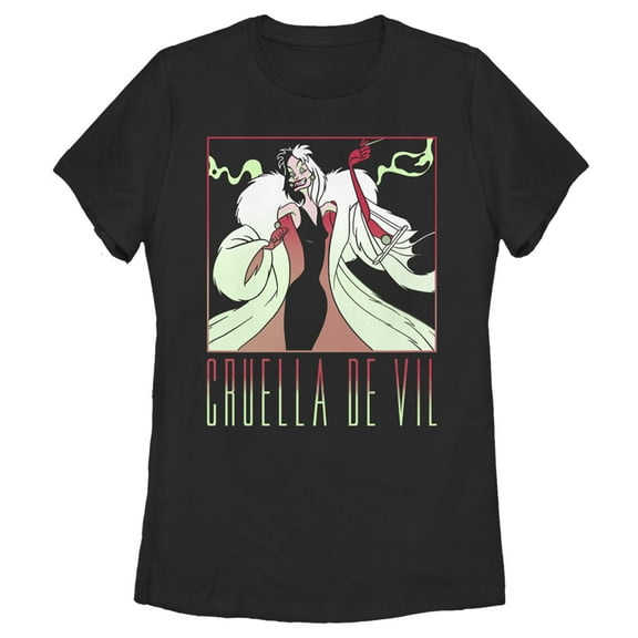 Women's One Hundred and One Dalmatians Cruella De Vil Colorful Portrait Graphic Tee Black 2X Large