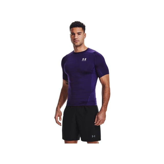 Camisa de compresión Under Armour HeatGear para hombre púrpura/blanca