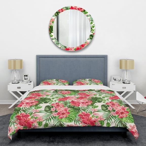Designart 'Tropical Leaves and Flowers I' Mid-Century Modern Duvet Cover Set