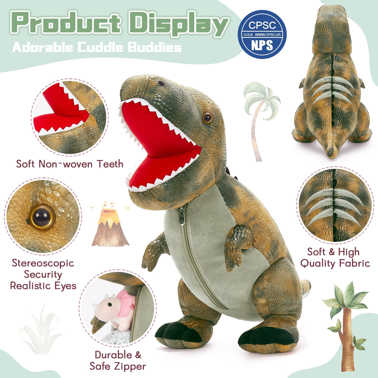 MorisMos 23.6" Stuffed Dinosaur Toy Mommy Dinosaur Plush with 3 Baby Stuffed Dinosaur Toys