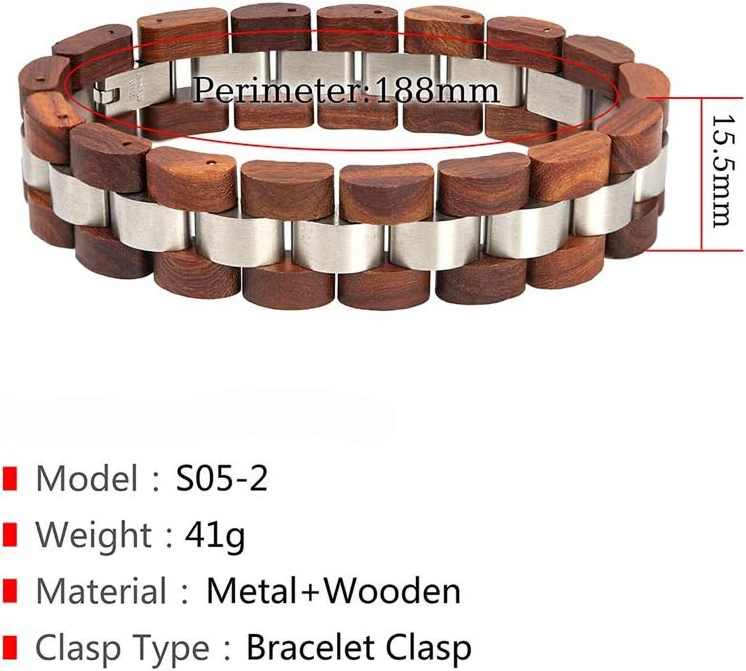 Wollet Wooden Bracelet for Men Stainless Steel Wood Jewelry Great Gift for Men,7.4 inches