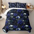 thumbnail image 2 of Homewish Goth Skull Skeleton Quilt King,Happy Halloween King Coverlet Set,Navy Rose Duvet,3 Pieces, 2 of 7