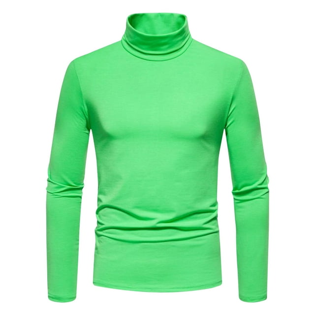 Lovzfmll Chemise à Col Montant pour Hommes Automne Hiver Couleur Unie, Manches Longues Col Rond avec Design Mi-Haut Vert Menthe, P