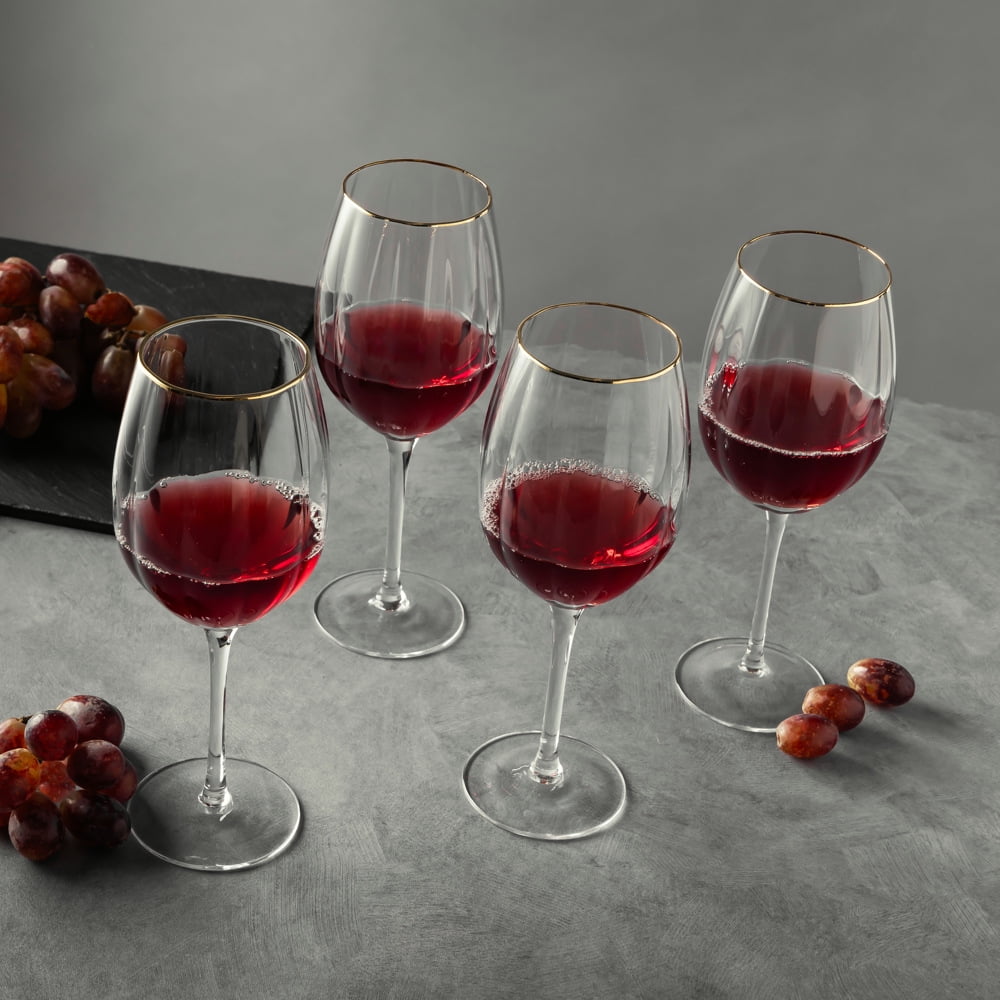 Thyme & Table Scalloped Wine Glasses with Gold Rim, Set of 4