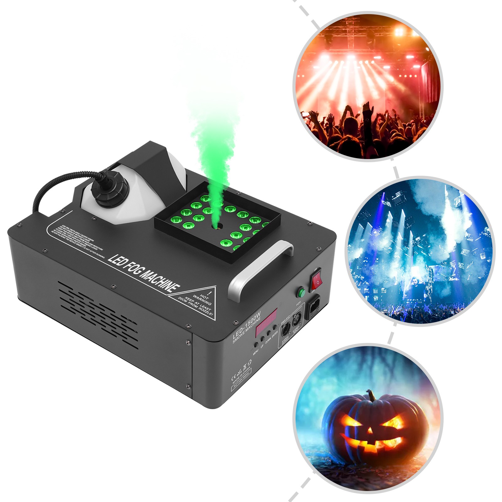 1500W Fog Machine with RGB LED Lights for DJ Parties and Events