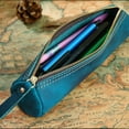 thumbnail image 4 of Estuche de cuero FloreceBien, estuche de cuero hecho a mano con cremallera, estuche de almacenamiento de papelería de gran capacidad, azul, 4 of 5