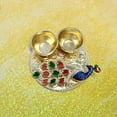 thumbnail image 3 of Swadeshi Desire Golden Peacock design With Colored gemstones Thali For Rakhi|Diwali|Ganpati Festivals & Return Gift (Peacock, 3) Haldi Kumkum Holder, 3 of 4