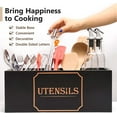 Extra Large Utensil Holder with 4 Compartments, Wooden Farmhouse