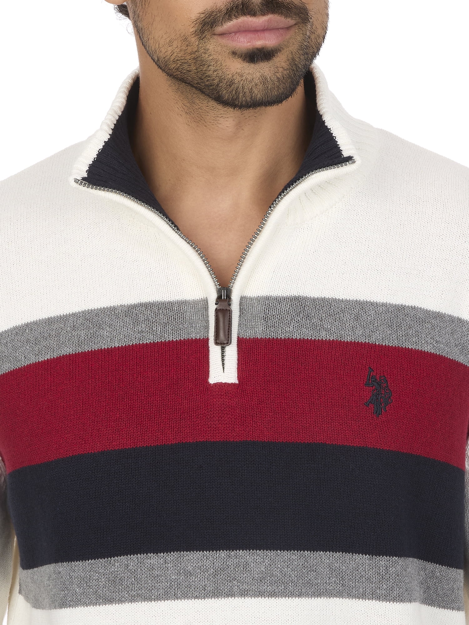 U.S. Polo Assn Men's Chest Striped Quarter Zip Sweater