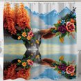 thumbnail image 1 of Whimsical Cow Head Shower Curtain with Floral and Mountain Design, 1 of 4