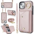 thumbnail image 2 of for iPhone 14 Case Wallet with Strap for Women,Crossbody Lanyard and Wristlet Strap,Zipper Pocket,Credit Card Holder,Ring Stand,RFID Blocking Phone Wallet Cases(6.1 inch,Pink), 2 of 18