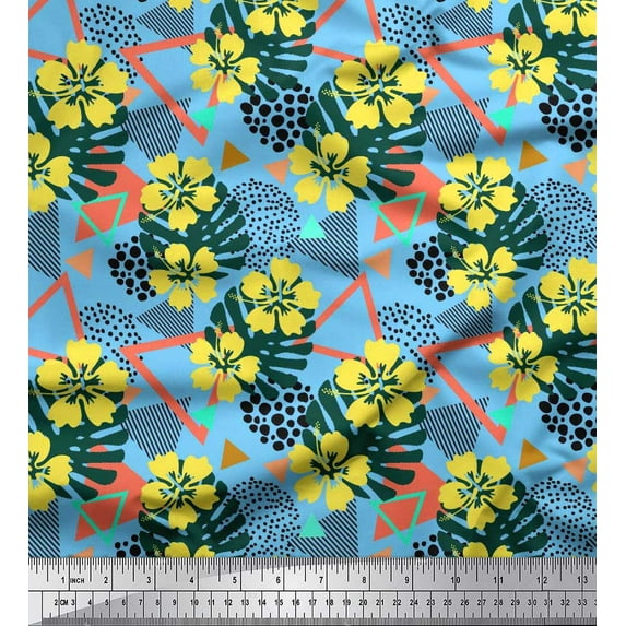 Soimoi Viscose Chiffon Fabric Triangle,Floral & Monstera Leaves Print Fabric by Yard 42 Inch Wide