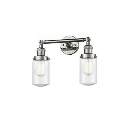 

Polished Nickel Tone Bathroom Vanity 14 Wide Seedy Glass Steel/Cast Brass Medium Base LED 2 Light Fixture