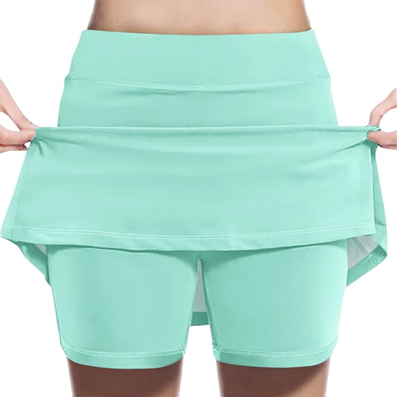Alkepwun Tennis Skirts for Girls Solid Stretch High Waist Lightweight Athletic Mini Skirt with Shorts Lining Comfortable Breathable A-Line Golf Tennis Cheer Running Skirt