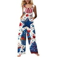 thumbnail image 2 of Wiyuqeen Women's 4th of July Linen Overalls Sleeveless Stars Print Rompers Lightweight Bib Jumpers Casual Red White and Blue Overalls, 2 of 8