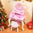thumbnail image 5 of SESSLIFE Vanity Sets with LED Lights, Vanity Play Set with a Drawer, Dressing Table Dresser Wooden Toy Makeup Vanity Table & Stool, Pink, 5 of 6