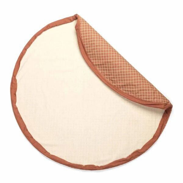 Play & Go - Motif Grille Marron Intemporel - Tapis de Jeu 3-en-1 - Sac de Rangement et Sac à Couches - Fabriqué en Coton Bio - Diamètre 140 cm - Convient aux Nouveau-nés et Tout-petits - Facile à Tran