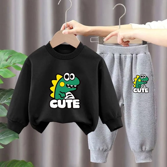 Nrmvnmi Children Boys Girls Sweatshirt Set Cute Dinosaur Graphic Printed Tracksuits Top Pants Outfit Round Neck Long Sleeved Casual Shirt And High Waisted Elastic Pants Outfits Tracksuits