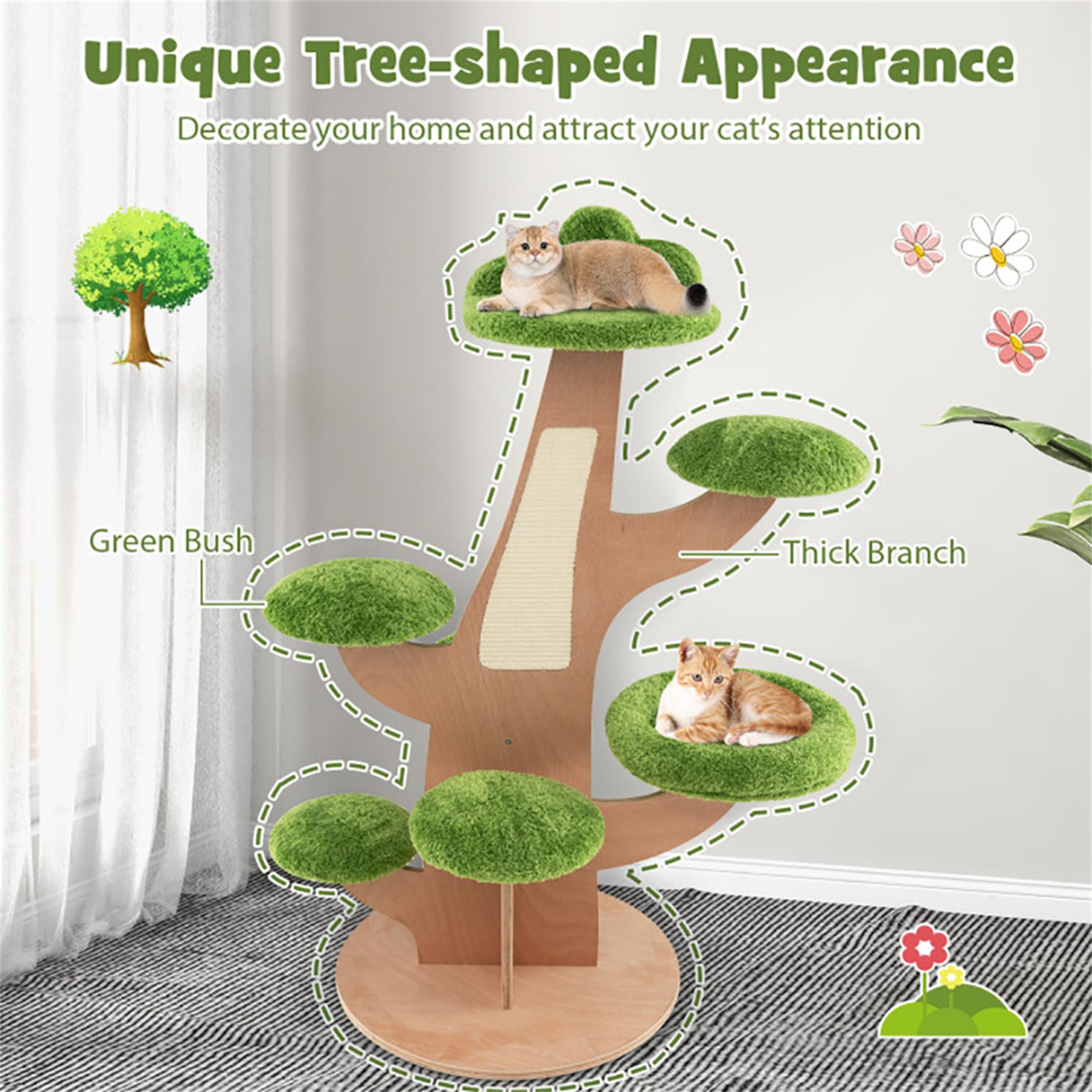 resenkos 50" Cat Tree Creative Pine Shape Cat Tower Cat Apartment with Sisal Scratching Board, Rest Platform, Green