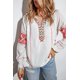 thumbnail image 4 of ABPHQTO Blusa de mujer blanca con escote en pico de patchwork bordado, 4 of 5