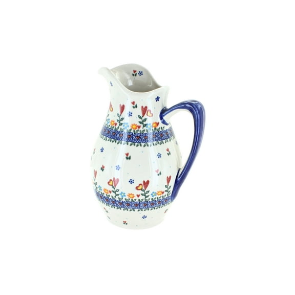 Blue Rose Polish Pottery Hearts & Flowers Pitcher