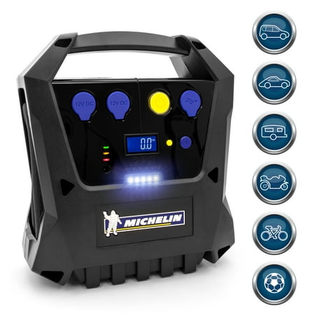 Michelin Cordless Rechargeable Digital Gauge Display Tire Inflator w/ Dual 12V Outlet & Dual USB Charging