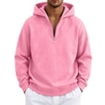 thumbnail image 2 of Resicozy Men's Quarter Zip Hoodies Zip Up Hoodie Long Sleeve Drop Shoulder Sweatshirt Casual Pullover Pink L, 2 of 5