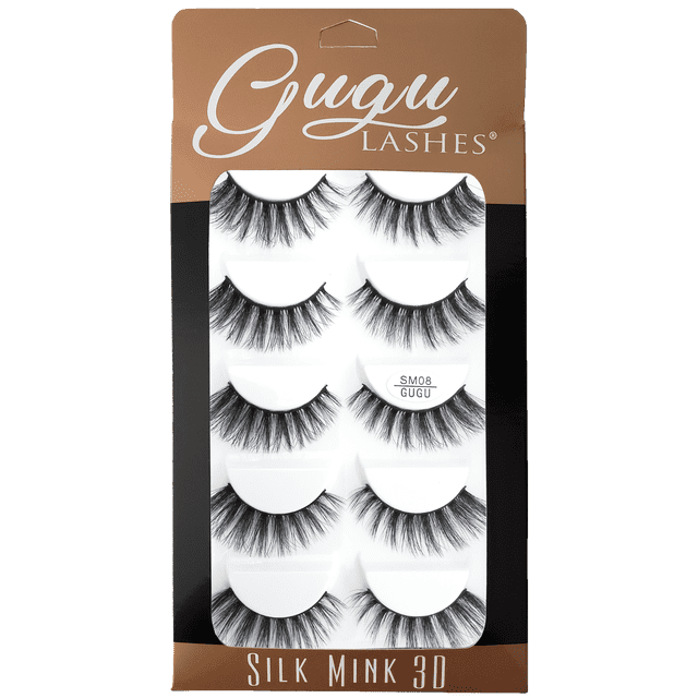 PESTAÑAS SILK MINK 3D SM08 GUGU LASHES GUGU LASHES 5 pares idénticos