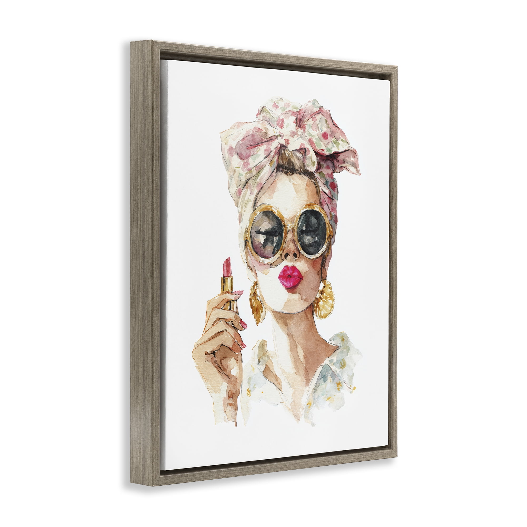 Stupell Industries Feminine Lipstick Spell Brown Framed Floater Canvas Wall Art, design by Svetlana Aleynikova