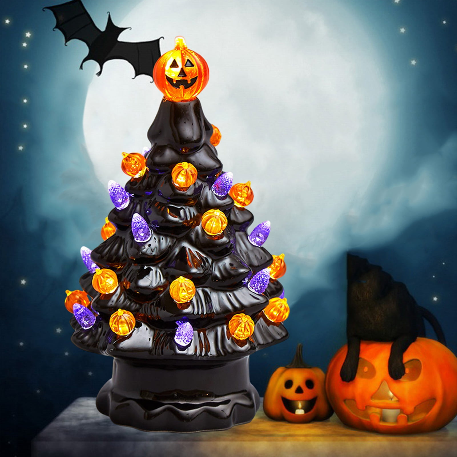 Trayknick LED Halloween Tree Ornament Luminous Ceramic Pumpkin Tree