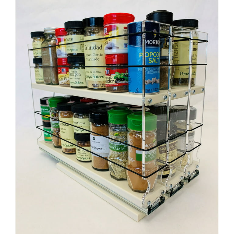 Vertical Spice 2x1x18 Spice Rack Drawer, Cream, 8 Jar Capacity with Flex-Sides, Sliding, Pullout