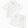 thumbnail image 4 of Kaprioy Baby Boys Clothes Set Toddler Infant Boys Button-down Shirt Tops + Cotton Gauze Shorts Summer Outfit 2PCS with Pockets Baby Boys' Shorts Sets, 4 of 5