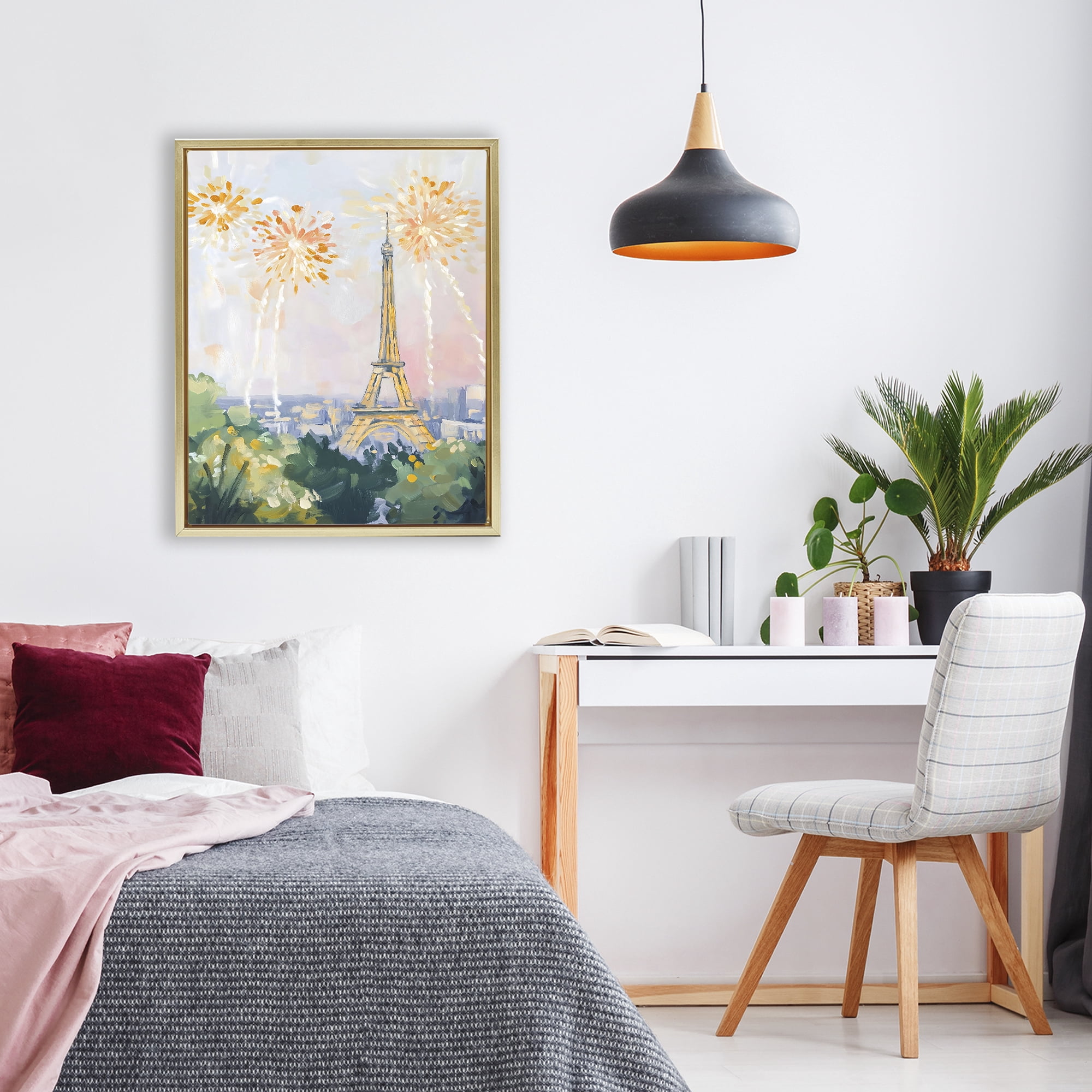 Stupell Industries Fireworks in Paris Gold Framed Floater Canvas Wall Art, design by The Prints Vibe