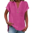 thumbnail image 4 of Yigetop Womens Blouses Casual, Women' Fashionable Casual V Neck Button Short Sleeved Slit Top T Shirt Shirts for Women Dressy Casual Hot Pink L, 4 of 8