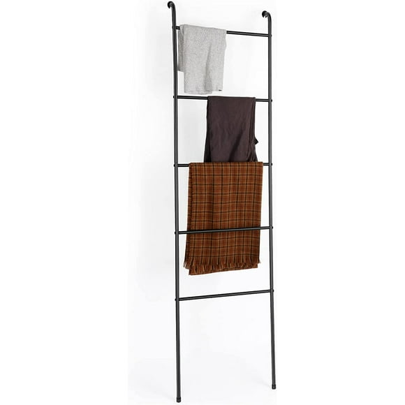 czcpp-Towel Blanket Ladder Black Metal Blanket Ladder Holder Industrial 5 Tier Wall Leaning Ladder Rack for Bathroom Living Room Laundry Room (Matte Black)