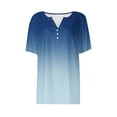 thumbnail image 5 of New Summer Arrivals Olyvenn Summer Tops for Women 2025 Button V Neck Boho Short Sleeve Gradient Ribbed Shirts Casual Loose Comfy Tunic Trendy Pullover Blue XXXL, 5 of 5