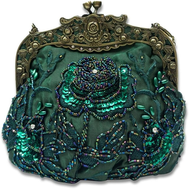 LHSHID Vintage 1920s Beaded Evening Bag Pearl Clutch Bag for Women Bridal Wedding Purse Sequin Rhinestone Handbag