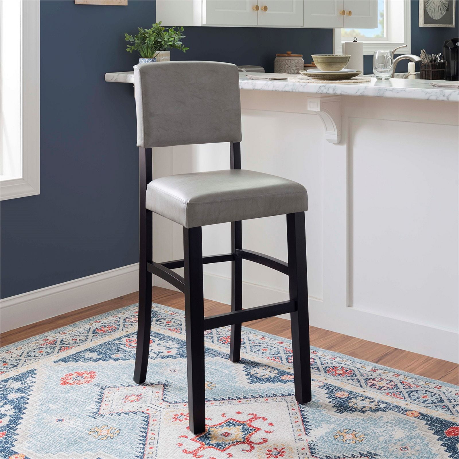 Linon Monaco 30 Wood Faux Leather Bar Stool in Dove Gray Black Walmart