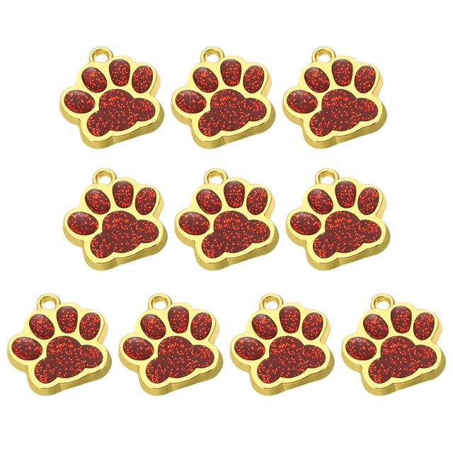 Unique Bargains Animal Dog Cat Paw Print Pendants, 10 Pcs Footprint Beads, Red