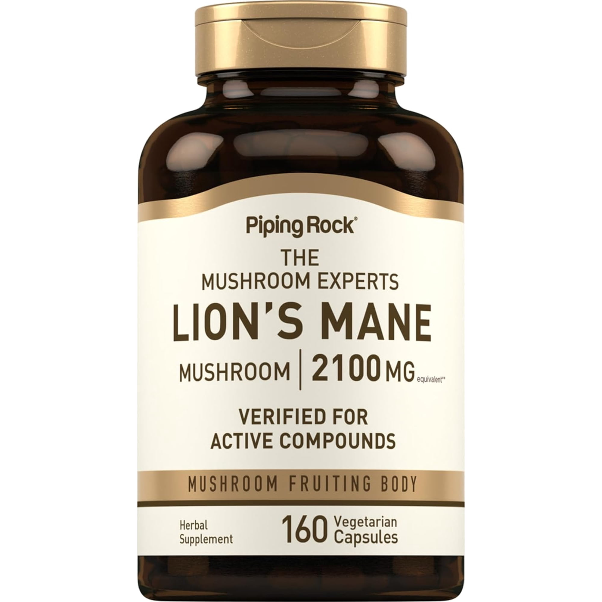 Lions Mane Supplement Capsules | 2100mg | 160 Count | Vegetarian, Non GMO & Gluten Free Extract | By Piping Rock